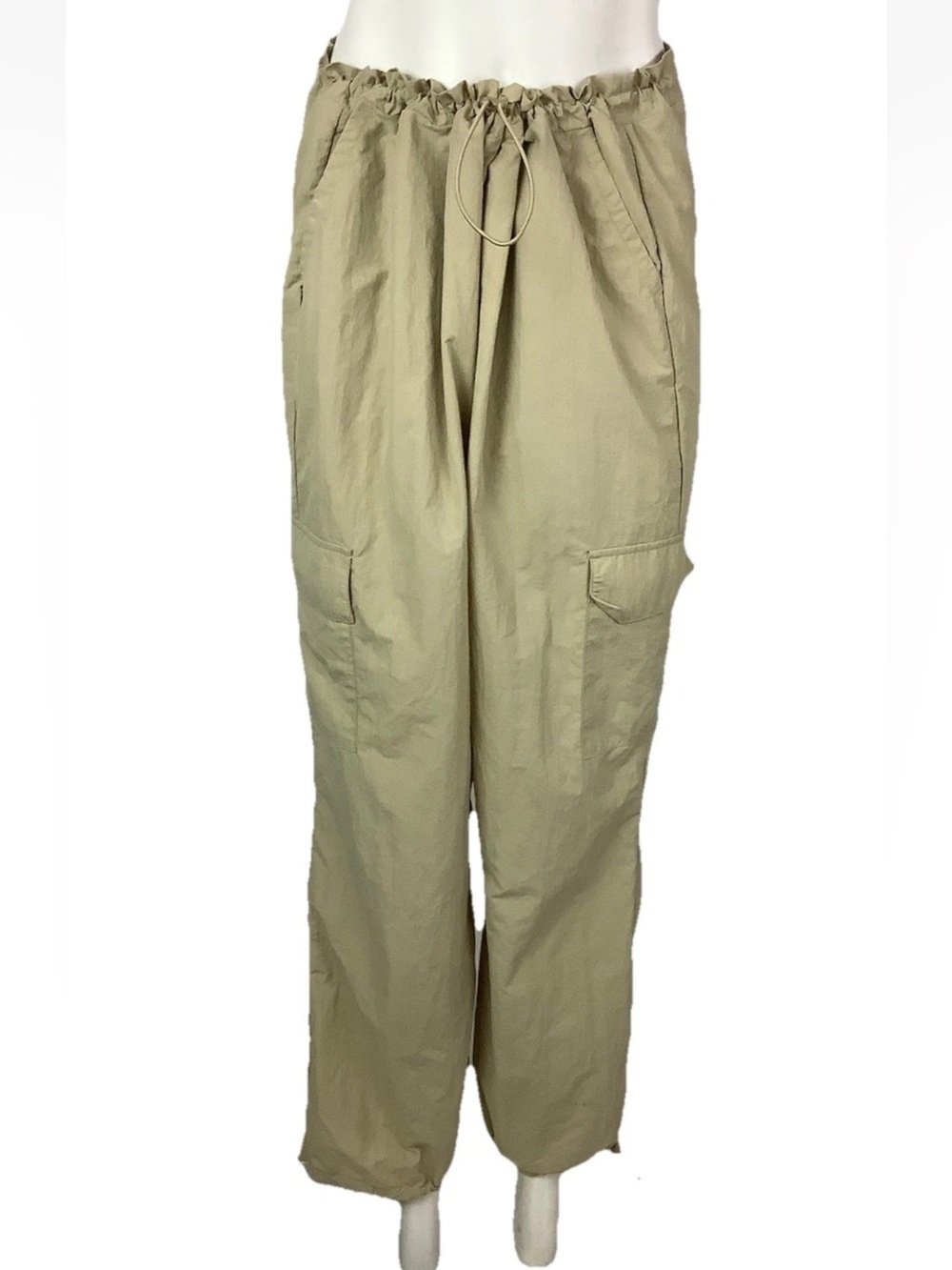 Zoe + Phoebe Sz L Cargo Gorpcore Drawstring Waist Nylon Outdoor Pants Tan